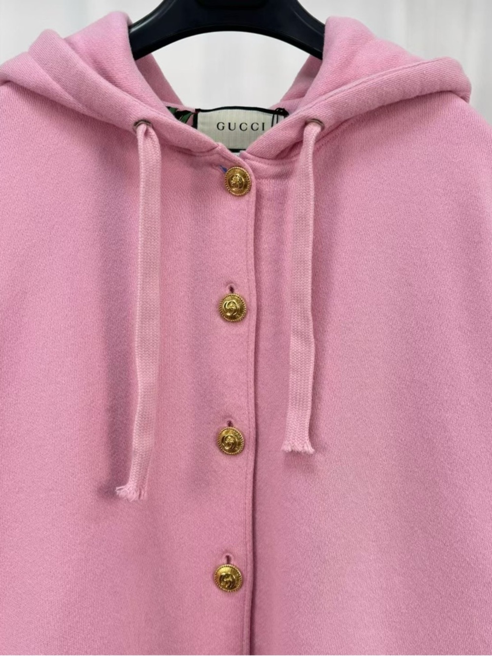 🚩steal Gucci Pastel Pink Hooded Button-Up Sweatshirt with Tennis Embroidery - Picture 3 of 6